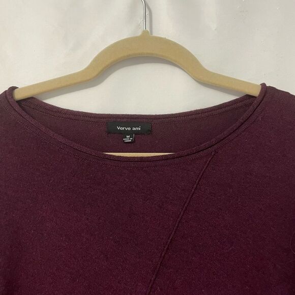 Verve ami Plumb Purple Asymmetric Wide Neck Knit Sweater Size M - Picture 5 of 8